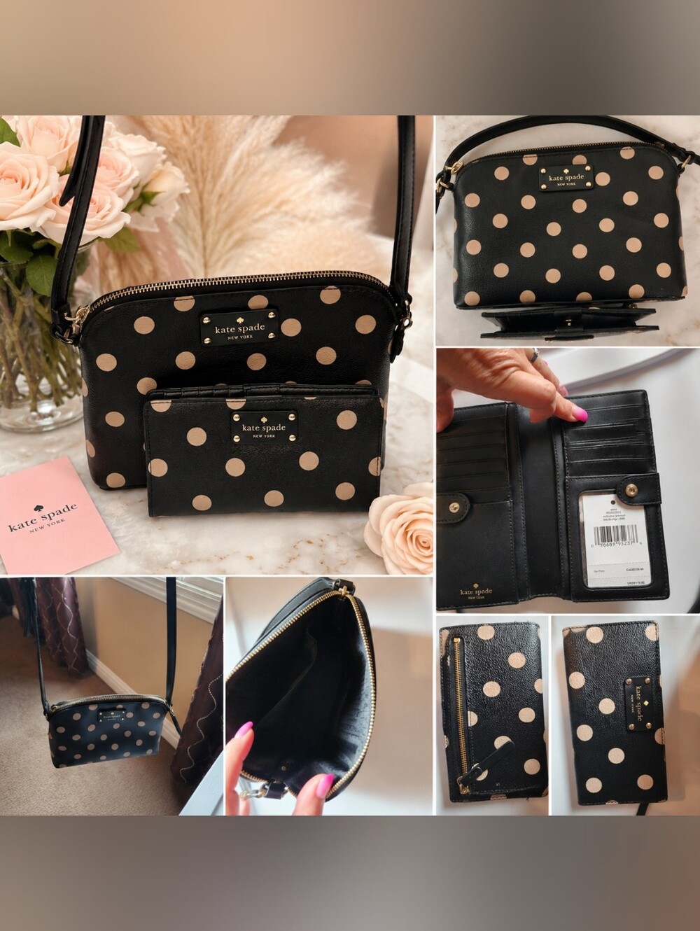 Kate Spade New York Wellesley Black Polka Dot Crossbody Bag & Stacy Wallet Bundl